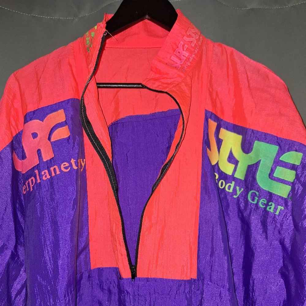 Vtg Surf Style Pull Over Windbreaker Jacket 1/2 Zip Neon Vibrant Colorblock 90s - Picture 2 of 14